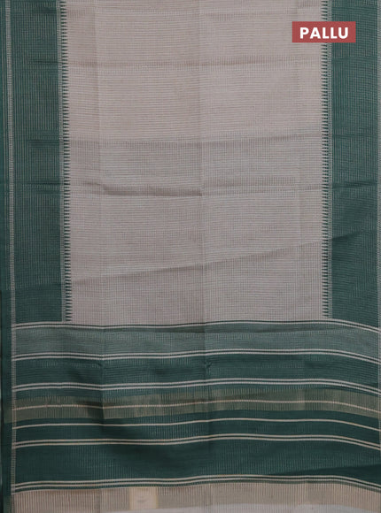 Chappa saree grey and green with allover small zari checked pattern and temple design zari woven border