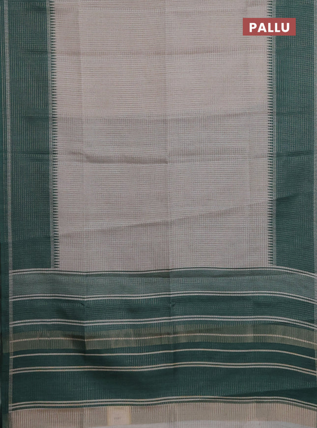 Chappa saree grey and green with allover small zari checked pattern and temple design zari woven border