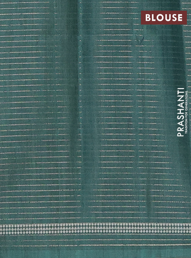 Chappa saree grey and green with allover small zari checked pattern and temple design zari woven border