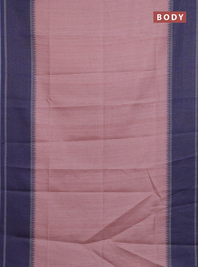 Chappa saree pastel pink and dark blue with allover small zari checked pattern and temple design zari woven border