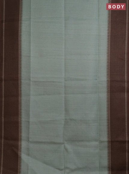 Chappa saree pastel green and brown with allover small zari checked pattern and temple design zari woven border