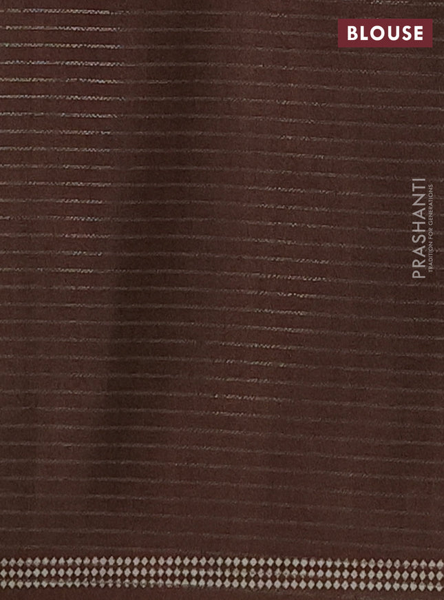 Chappa saree pastel green and brown with allover small zari checked pattern and temple design zari woven border