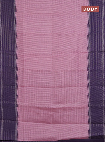 Chappa saree light pink and violet with allover small zari checked pattern and temple design zari woven border