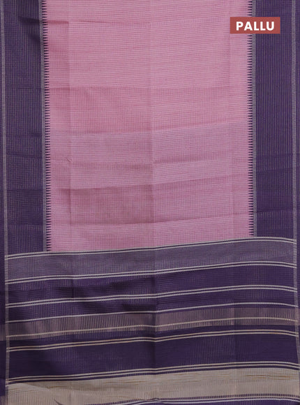 Chappa saree light pink and violet with allover small zari checked pattern and temple design zari woven border