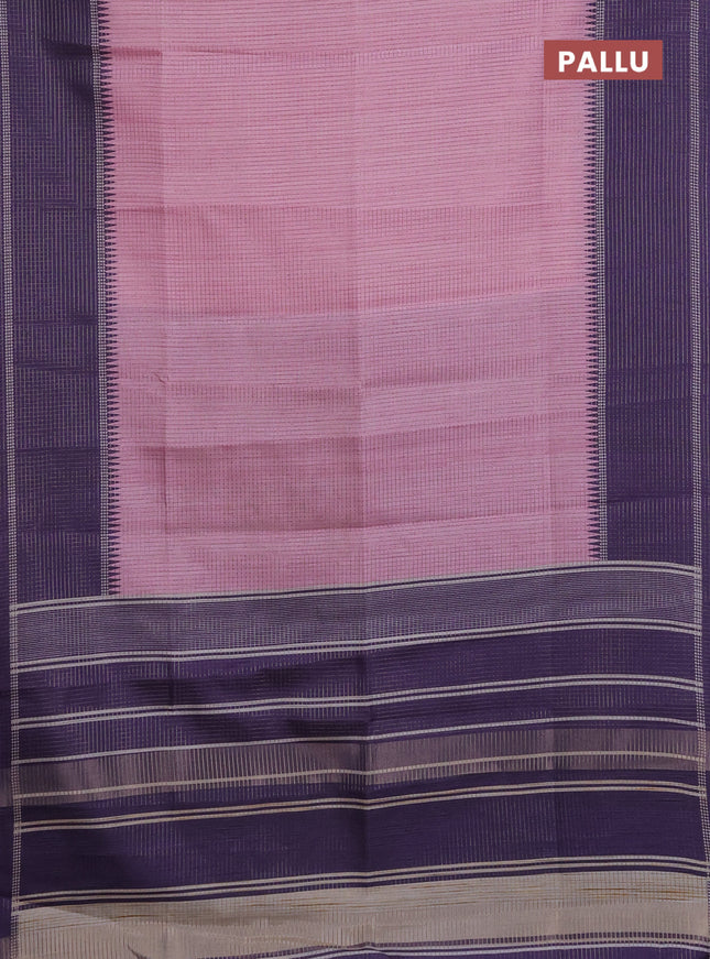Chappa saree light pink and violet with allover small zari checked pattern and temple design zari woven border