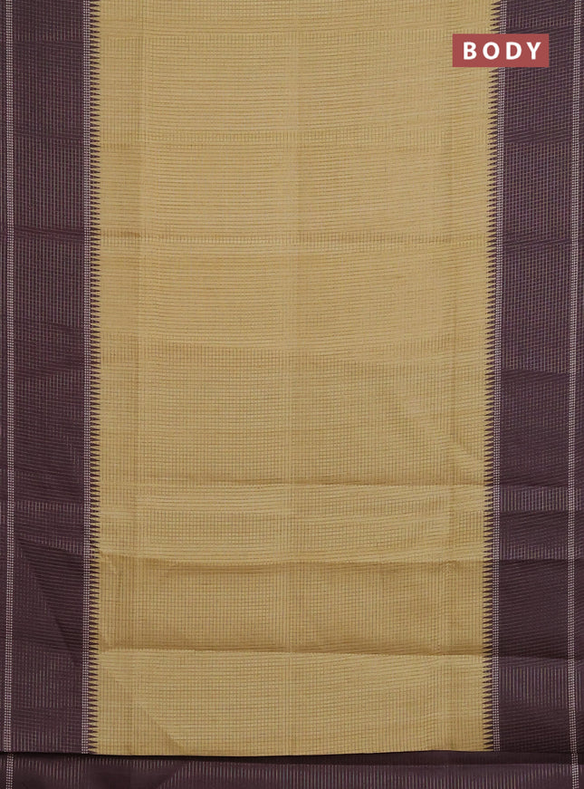 Chappa saree pale yellow and deep wine shade with allover small zari checked pattern and temple design zari woven border