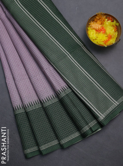 Chappa saree pastel lavender and dark green with allover small zari checked pattern and temple design zari woven border