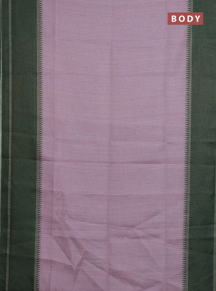 Chappa saree pastel lavender and dark green with allover small zari checked pattern and temple design zari woven border
