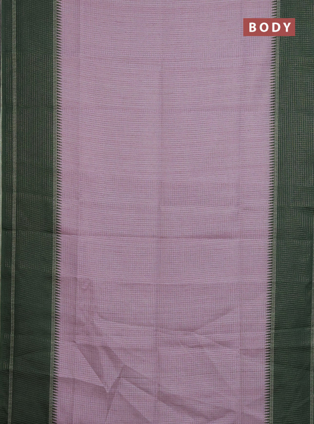 Chappa saree pastel lavender and dark green with allover small zari checked pattern and temple design zari woven border