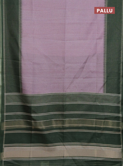 Chappa saree pastel lavender and dark green with allover small zari checked pattern and temple design zari woven border