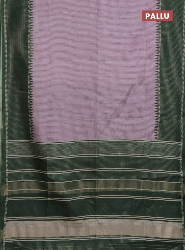Chappa saree pastel lavender and dark green with allover small zari checked pattern and temple design zari woven border