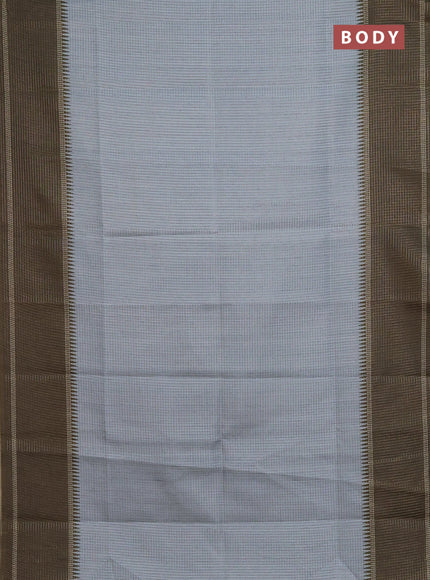 Chappa saree pastel grey and dark sap green with allover small zari checked pattern and temple design zari woven border