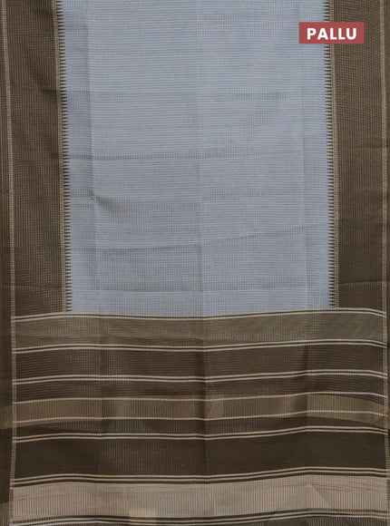 Chappa saree pastel grey and dark sap green with allover small zari checked pattern and temple design zari woven border