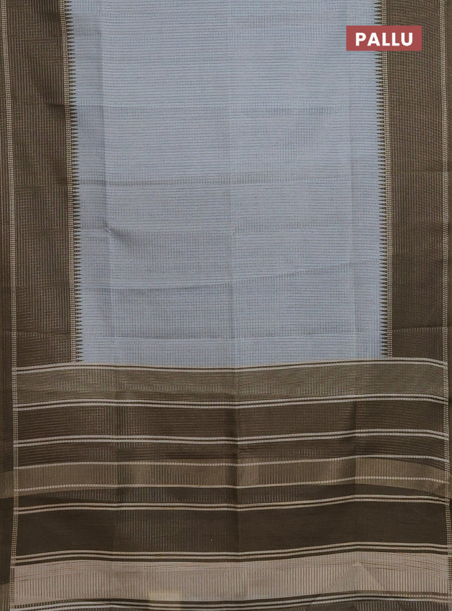 Chappa saree pastel grey and dark sap green with allover small zari checked pattern and temple design zari woven border