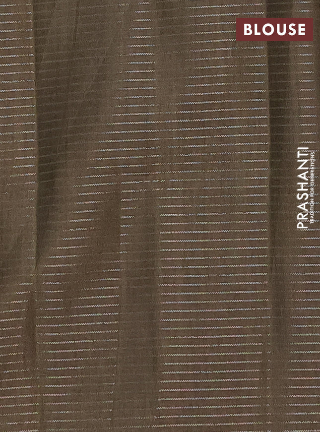 Chappa saree pastel grey and dark sap green with allover small zari checked pattern and temple design zari woven border