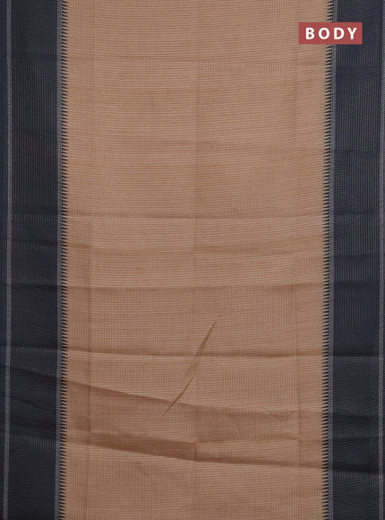 Chappa saree sandal and black with allover small zari checked pattern and temple design zari woven border