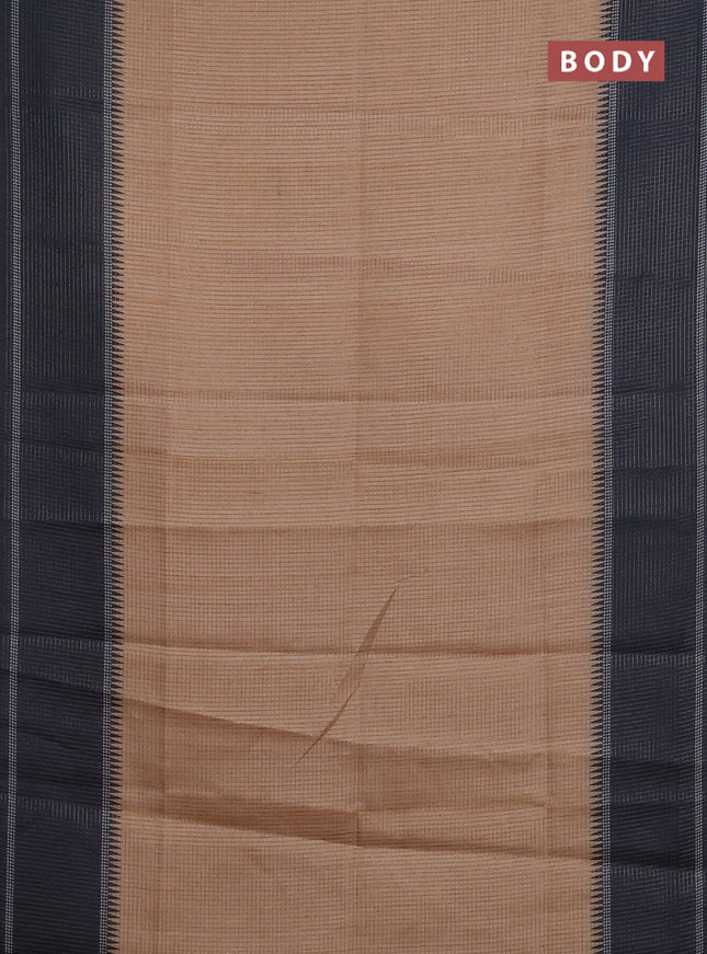 Chappa saree sandal and black with allover small zari checked pattern and temple design zari woven border