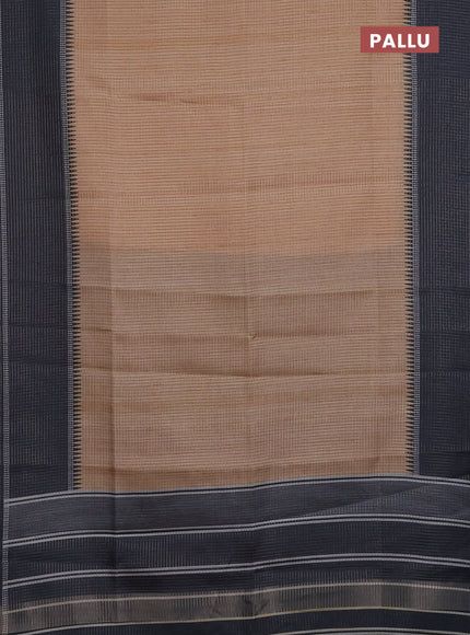 Chappa saree sandal and black with allover small zari checked pattern and temple design zari woven border