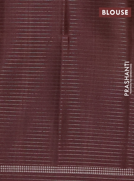 Chappa saree light green and brown with allover small zari checked pattern and temple design zari woven border