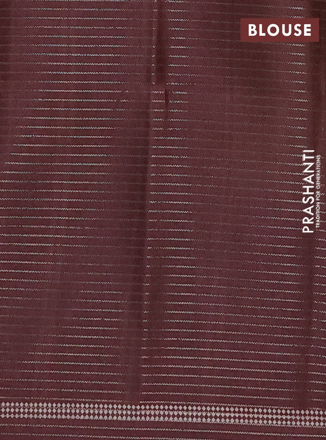 Chappa saree light green and brown with allover small zari checked pattern and temple design zari woven border