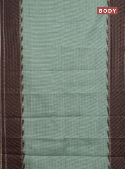 Chappa saree pastel green and brown with allover small zari checked pattern and temple design zari woven border