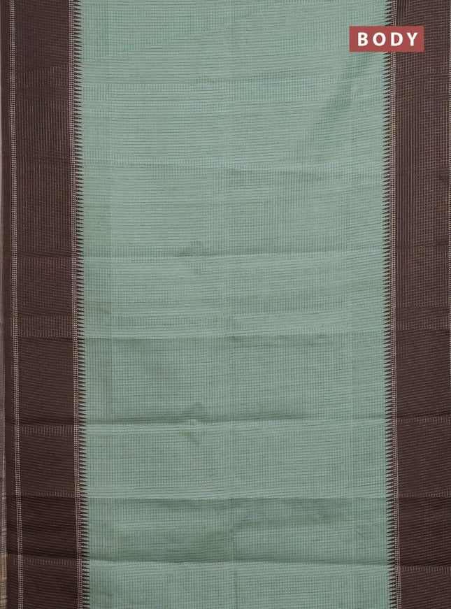 Chappa saree pastel green and brown with allover small zari checked pattern and temple design zari woven border