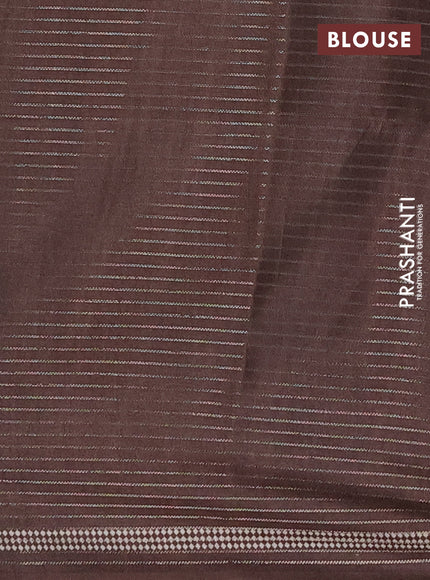 Chappa saree pastel green and brown with allover small zari checked pattern and temple design zari woven border