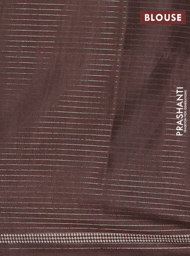 Chappa saree pastel green and brown with allover small zari checked pattern and temple design zari woven border