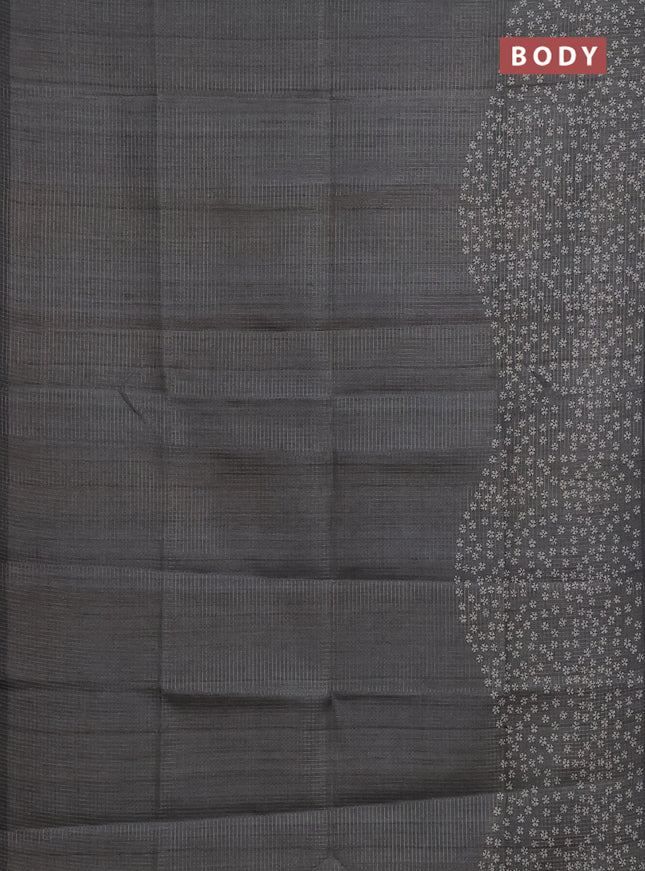 Chappa saree grey with allover small zari checked pattern and floral digital printed pallu