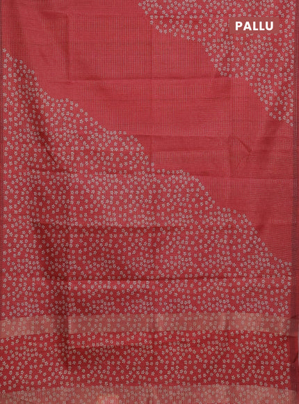 Chappa saree maroon with allover small zari checked pattern and floral digital printed pallu