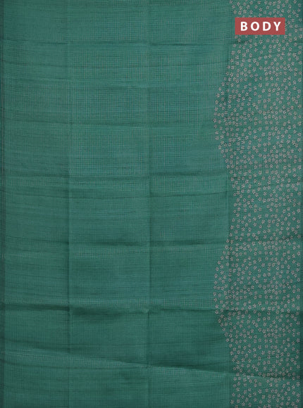 Chappa saree green with allover small zari checked pattern and floral digital printed pallu