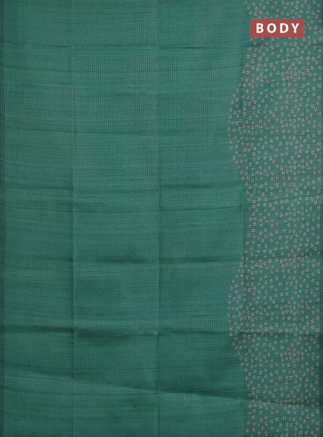 Chappa saree green with allover small zari checked pattern and floral digital printed pallu