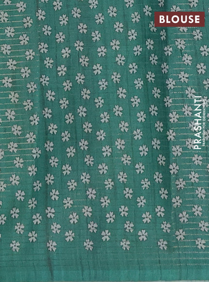 Chappa saree green with allover small zari checked pattern and floral digital printed pallu