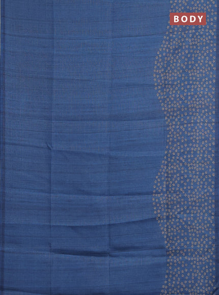 Chappa saree cs blue with allover small zari checked pattern and floral digital printed pallu