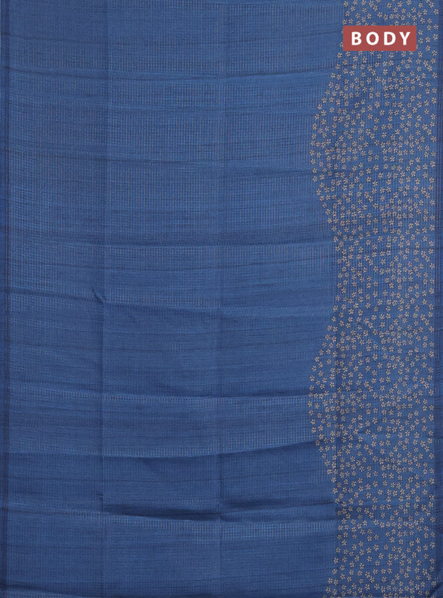 Chappa saree cs blue with allover small zari checked pattern and floral digital printed pallu