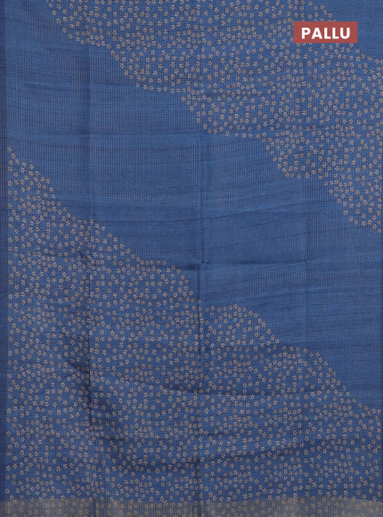 Chappa saree cs blue with allover small zari checked pattern and floral digital printed pallu