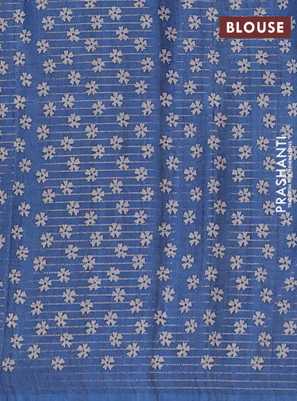 Chappa saree cs blue with allover small zari checked pattern and floral digital printed pallu