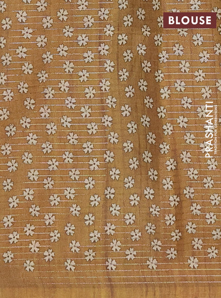 Chappa saree mustard shade with allover small zari checked pattern and floral digital printed pallu