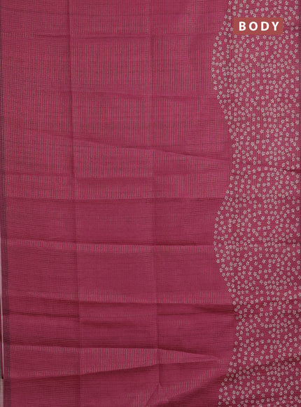Chappa saree dark magenta pink with allover small zari checked pattern and floral digital printed pallu