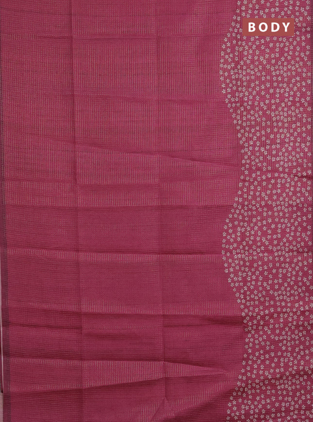 Chappa saree dark magenta pink with allover small zari checked pattern and floral digital printed pallu