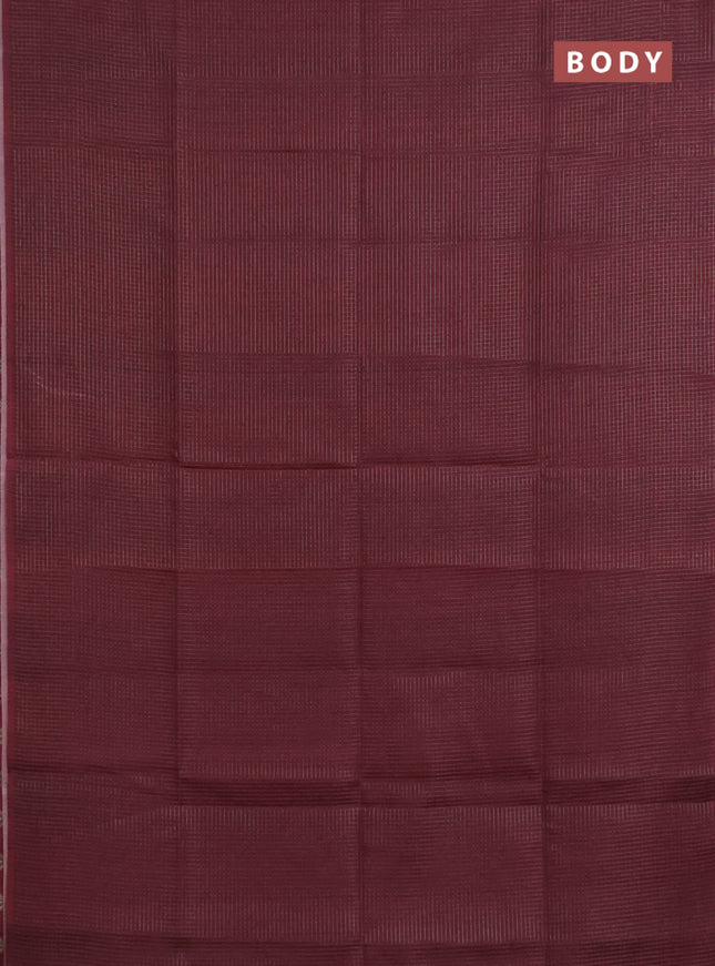 Chappa saree maroon and beige with allover small zari checked pattern and madhubani printed pallu