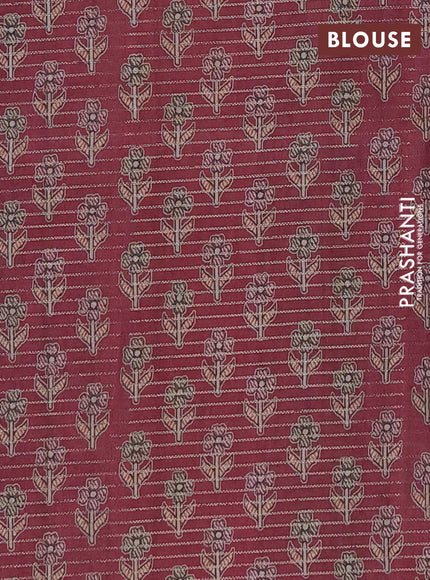 Chappa saree maroon and beige with allover small zari checked pattern and madhubani printed pallu