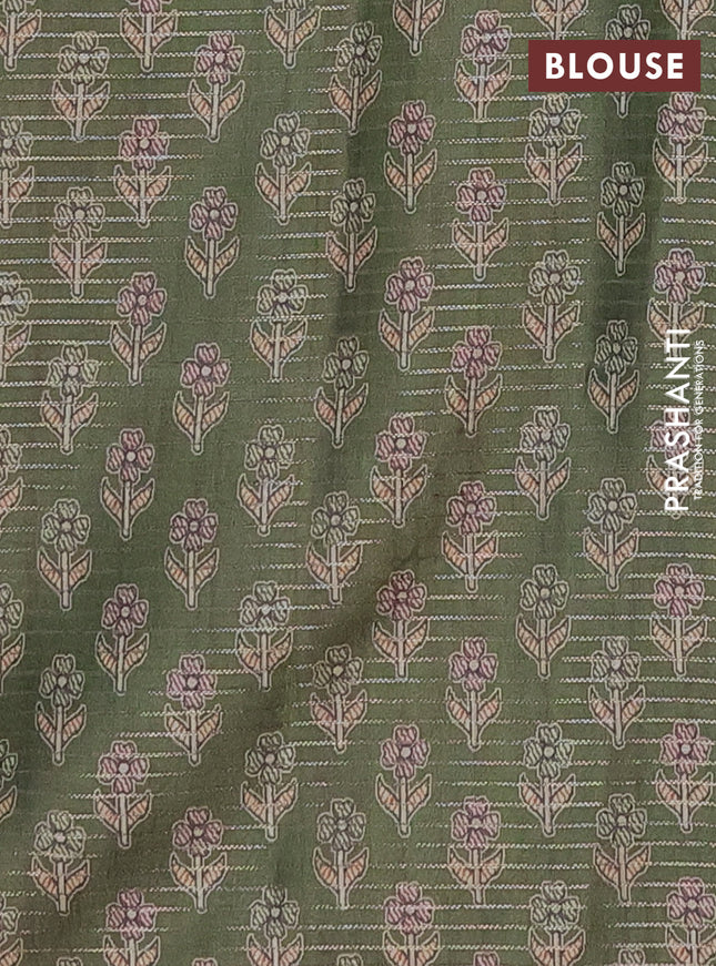 Chappa saree sap green and beige with allover small zari checked pattern and madhubani printed pallu