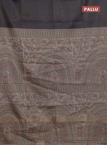 Chappa saree black and beige with allover small zari checked pattern and madhubani printed pallu