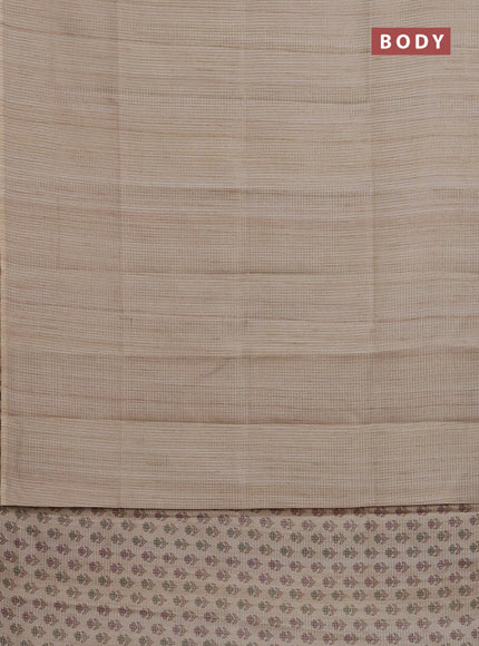 Chappa saree beige with allover small zari checked pattern and madhubani printed pallu