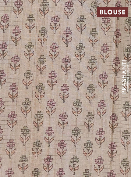 Chappa saree beige with allover small zari checked pattern and madhubani printed pallu