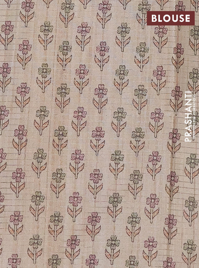 Chappa saree beige with allover small zari checked pattern and madhubani printed pallu