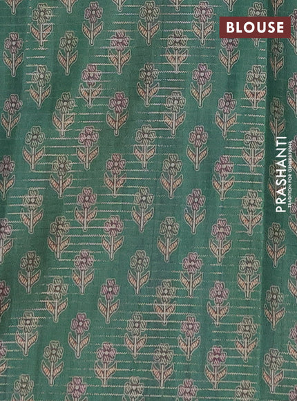Chappa saree green and beige with allover small zari checked pattern and madhubani printed pallu