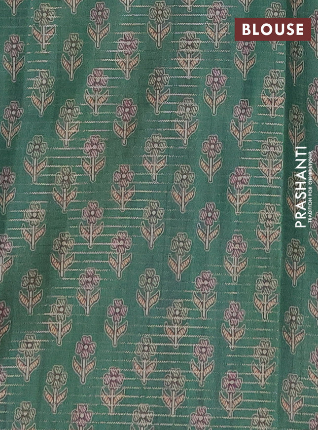 Chappa saree green and beige with allover small zari checked pattern and madhubani printed pallu