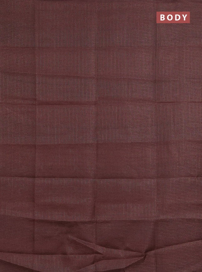 Chappa saree brown and beige with allover small zari checked pattern and madhubani printed pallu